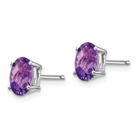 14K White Gold 7x 5mm Oval Checker-cut Amethyst Post Earrings view 2
