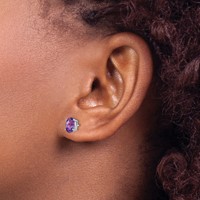 14K White Gold 7x 5mm Oval Checker-cut Amethyst Post Earrings view 3