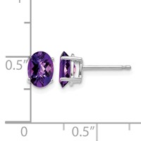 14K White Gold 7x 5mm Oval Checker-cut Amethyst Post Earrings view 4