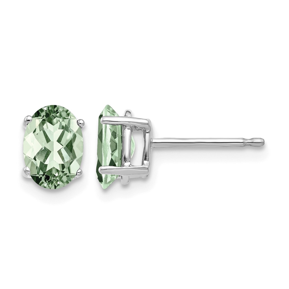 14K White Gold 7x5mm Oval Green Quartz Post Earrings