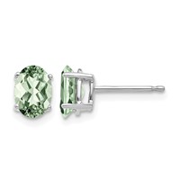 14K White Gold 7x5mm Oval Green Quartz Post Earrings view 1