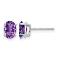 14K White Gold 7x5mm Oval Amethyst Post Earrings view 1