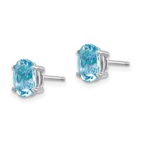 14K White Gold 7x 5mm Oval Aquamarine Post Earrings view 2