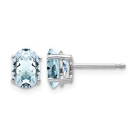 14K White Gold 7x 5mm Oval Aquamarine Post Earrings view 1