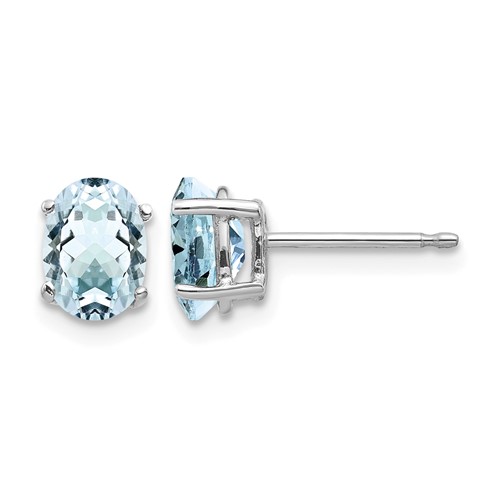 14K White Gold 7x 5mm Oval Aquamarine Post Earrings