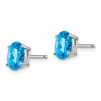 14K White Gold 7x 5mm Oval Checker-cut Blue Topaz Post Earrings view 2