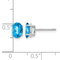 14K White Gold 7x 5mm Oval Checker-cut Blue Topaz Post Earrings view 4