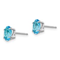 14K White Gold 7x5mm Oval Blue Topaz Post Earrings view 2