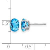 14K White Gold 7x5mm Oval Blue Topaz Post Earrings view 4