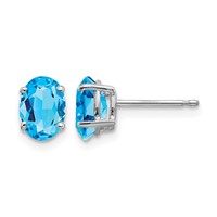 14K White Gold 7x5mm Oval Blue Topaz Post Earrings view 1