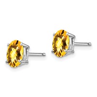 14K White Gold 7x 5mm Oval Checker-cut Citrine Post Earrings view 2