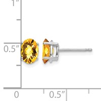 14K White Gold 7x 5mm Oval Checker-cut Citrine Post Earrings view 4