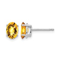 14K White Gold 7x 5mm Oval Checker-cut Citrine Post Earrings view 1