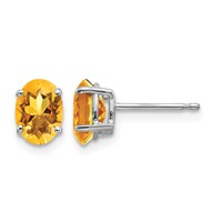 14K White Gold 7x 5mm Oval Citrine Post Earrings view 1