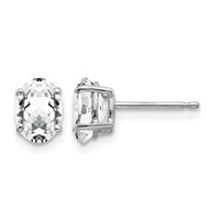 14K White Gold 7x 5mm Oval Cubic Zirconia Stud Earrings view 1