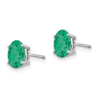 14K White Gold 7x 5mm Oval Emerald Post Earrings view 2