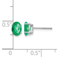 14K White Gold 7x 5mm Oval Emerald Post Earrings view 4