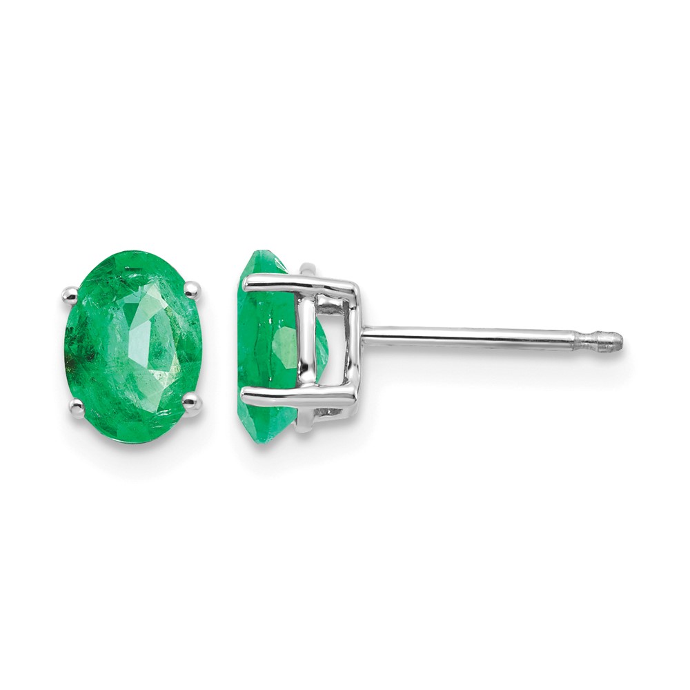 14K White Gold 7x 5mm Oval Emerald Post Earrings