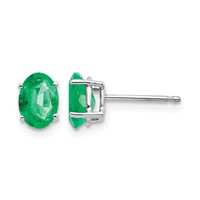 14K White Gold 7x 5mm Oval Emerald Post Earrings view 1