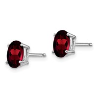 14K White Gold 7x 5mm Oval Garnet Post Earrings view 2