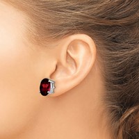 14K White Gold 7x 5mm Oval Garnet Post Earrings view 3