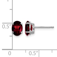 14K White Gold 7x 5mm Oval Garnet Post Earrings view 4