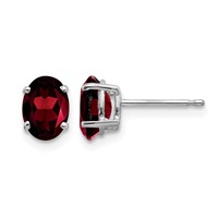 14K White Gold 7x 5mm Oval Garnet Post Earrings view 1