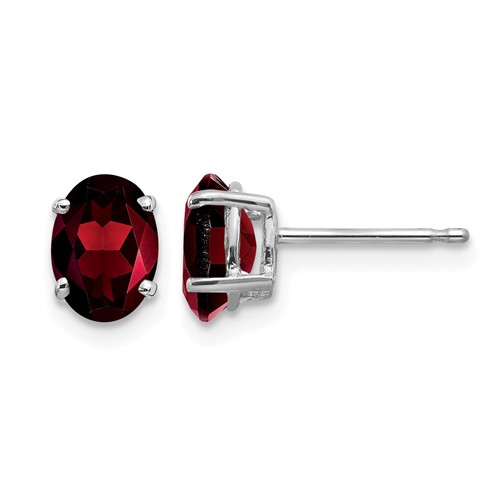 14K White Gold 7x 5mm Oval Garnet Post Earrings
