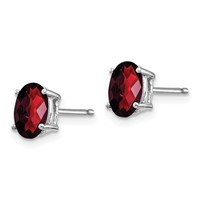 14K White Gold 7x5mm Oval Checker-cut Garnet Post Earrings view 2