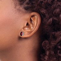 14K White Gold 7x5mm Oval Checker-cut Garnet Post Earrings view 3