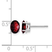 14K White Gold 7x5mm Oval Checker-cut Garnet Post Earrings view 4