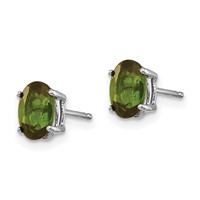 14K White Gold 7x 5mm Oval Green Tourmaline Post Earrings view 2