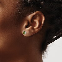 14K White Gold 7x 5mm Oval Green Tourmaline Post Earrings view 3