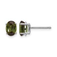 14K White Gold 7x 5mm Oval Green Tourmaline Post Earrings view 1