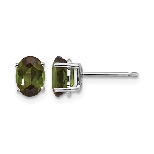 14K White Gold 7x 5mm Oval Green Tourmaline Post Earrings