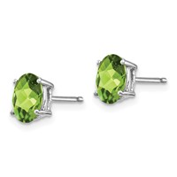 14K White Gold 7x 5mm Oval Peridot Post Earrings view 2