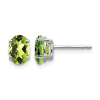 14K White Gold 7x 5mm Oval Peridot Post Earrings view 1