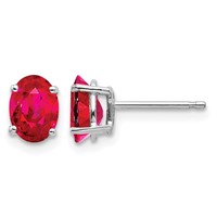 14K White Gold 7x5mm Oval Ruby Post Earrings view 1