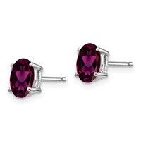 14K White Gold 7x 5mm Oval Rhodolite Garnet Stud Earrings view 2