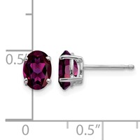 14K White Gold 7x 5mm Oval Rhodolite Garnet Stud Earrings view 4