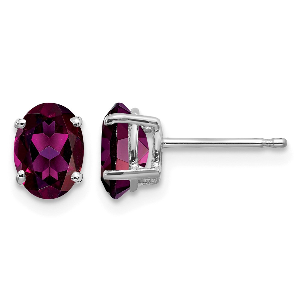 14K White Gold 7x 5mm Oval Rhodolite Garnet Stud Earrings