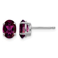 14K White Gold 7x 5mm Oval Rhodolite Garnet Stud Earrings view 1