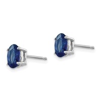 14K White Gold 7x 5mm Oval Sapphire Post Earrings view 2