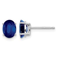 14K White Gold 7x 5mm Oval Sapphire Post Earrings view 1