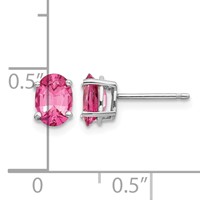 14K White Gold 7x5mm Oval Pink Spinel Post Earrings view 4