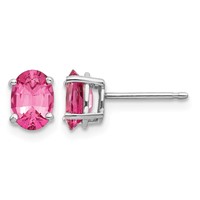 14K White Gold 7x5mm Oval Pink Spinel Post Earrings view 1