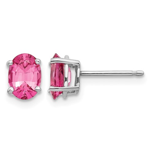 14k White Gold 7x5mm Oval Pink Spinel Post Earrings