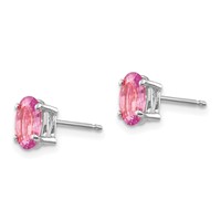 14K White Gold 7x 5mm Oval Pink Sapphire Post Earrings view 2