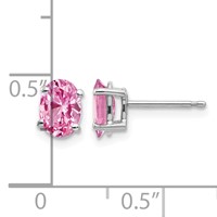 14K White Gold 7x 5mm Oval Pink Sapphire Post Earrings view 4