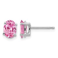 14K White Gold 7x 5mm Oval Pink Sapphire Post Earrings view 1